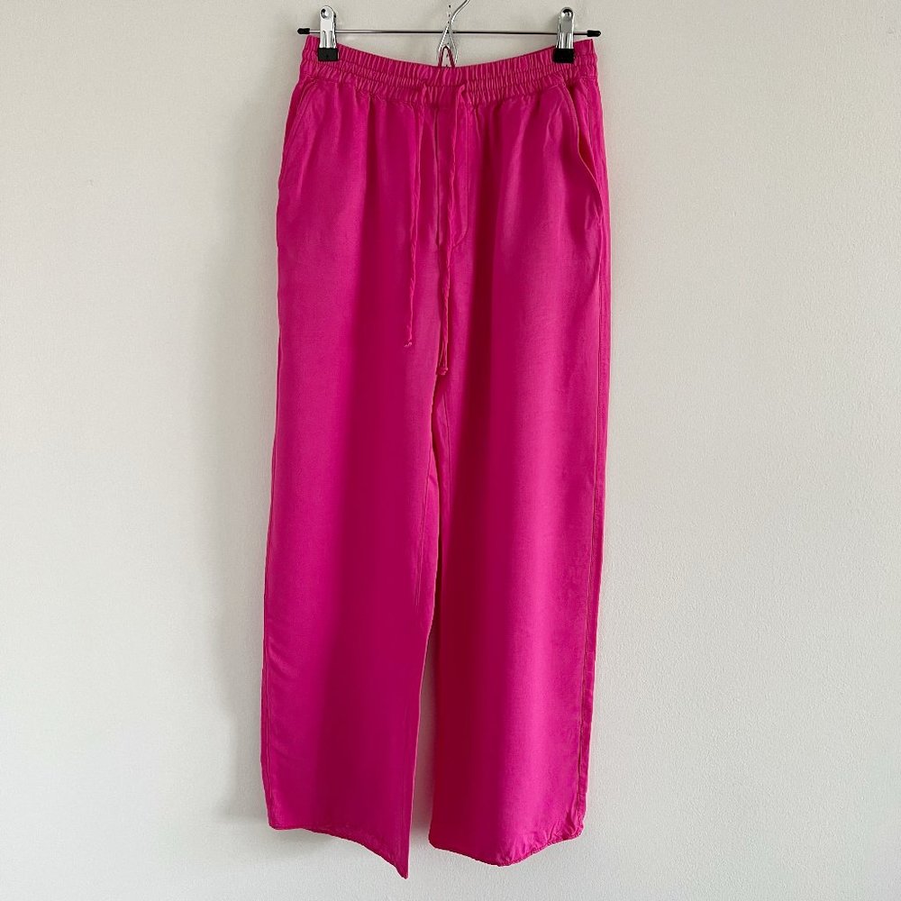 Zara High Waist Pull On Flowy Crop Pants S Pink